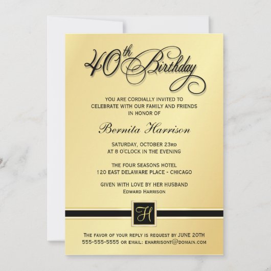 40e verjaardag Uitnodigingen - Geheugenschild (Achterkant)