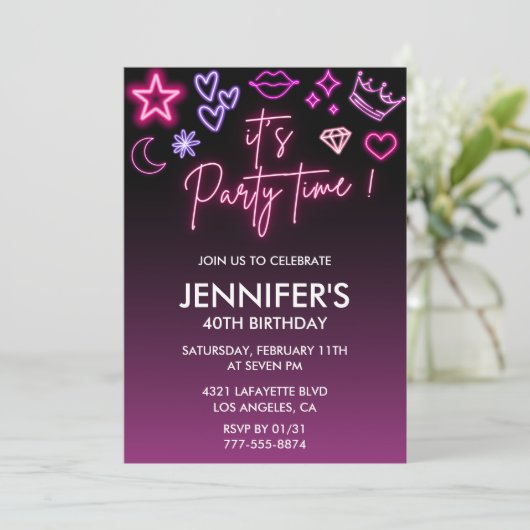 40e verjaardag uitnodigingen Glitter Sparkly (Staand voorkant)