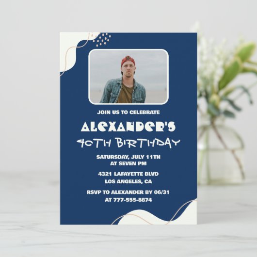 40e verjaardag uitnodigingen Mannen Foto Simple Bl (Staand voorkant)
