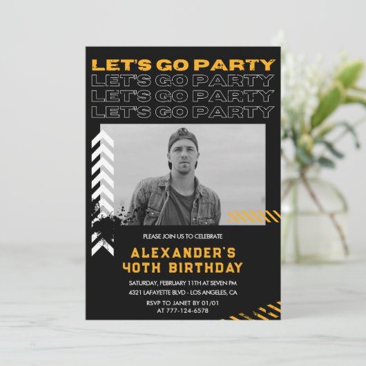 40e verjaardag uitnodigingen Mannen Fotospray verf (Staand voorkant)