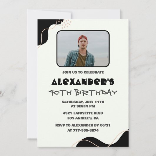 40e verjaardag uitnodigingen Mannen Zwart Eenvoudi (Voorkant)