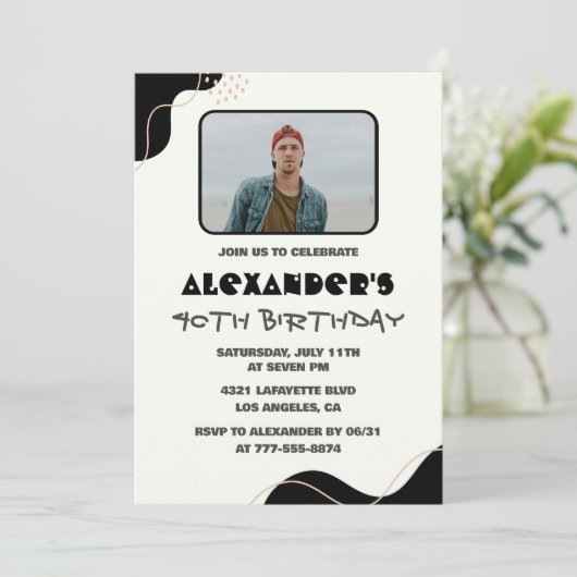 40e verjaardag uitnodigingen Mannen Zwart Eenvoudi (Staand voorkant)