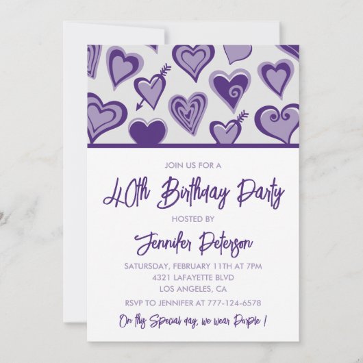 40e verjaardag uitnodigingen Schattige Harten Paar (Voorkant)