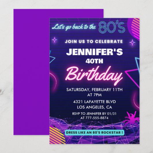 40e verjaardag uitnodigingen Terug naar de jaren 8 (Voorkant / Achterkant)