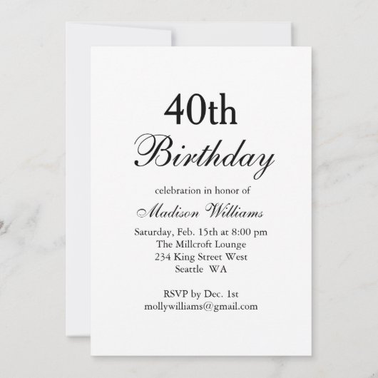 40e verjaardag Uitnodigingtijd om Champagne te Dri Kaart (Achterkant)