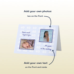 40e verjaardag uw foto's en tekst blauw kaart