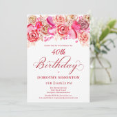 40e Verjaardag Valentijn Roze Rose Swirly Heart Kaart (Staand voorkant)