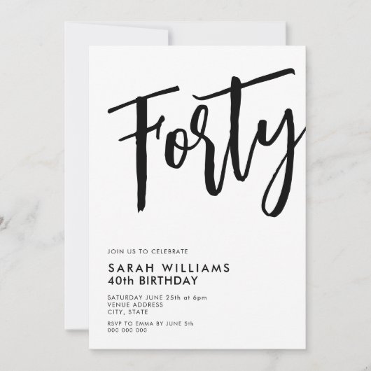 40e verjaardag van 40e moderne zwarte en witte kaart (Voorkant)