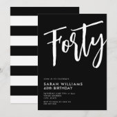 40e verjaardag van 40e moderne zwarte en witte kaart (Voorkant / Achterkant)