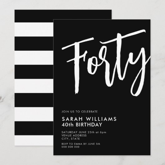 40e verjaardag van 40e moderne zwarte en witte kaart (Voorkant / Achterkant)