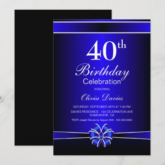 40e verjaardag van Black and Blue Kaart (Voorkant / Achterkant)