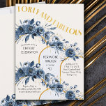 40e verjaardag van de 40e verjaardag van de Floral Kaart<br><div class="desc">40e verjaardagsfeestdag met blauwe rozen. gouden bogen en letters. Het ontwerp heet "Veertig en verbazingwekkend" in gouden, kunstdecor-stijlletters en de sjabloon is ingesteld voor u om uw aangepaste tekst toe te voegen. Deze bloem heeft een modern goudvormig ontwerp en tuinbouwland van bloemknoppen, bloei en bladeren van roos in tinten blauw...</div>
