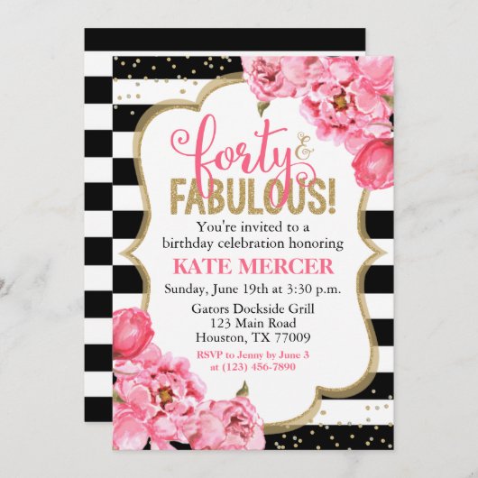 40e verjaardag van de 40e verjaardag van de roze g kaart (Voorkant / Achterkant)