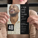 40e verjaardag van de 40e verjaardag van het 40e z kaart<br><div class="desc">Creëer onvergetelijke momenten met onze moderne 40ste verjaardagsfeestuitnodigingen! Gekenmerkt door een verfijnde zwarte achtergrond en een amusant gezegde - 'Het duurde 40 jaar om er zo goed uit te zien!', deze uitnodigingen bieden ook een handige tekst sjabloon die u gemakkelijk kunt aanpassen. Voeg de foto van de celebrant toe en...</div>
