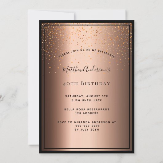 40e verjaardag van de bruine bruine brons-confetti kaart (Voorkant)