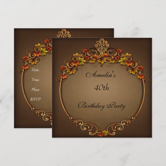 40e verjaardag van de bruine herfst Floral Kaart (Voorkant / Achterkant)