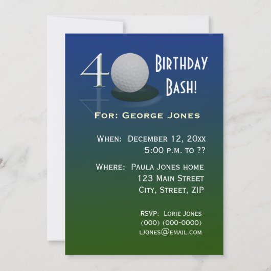 40e verjaardag van de feestdag - golf kaart (Achterkant)