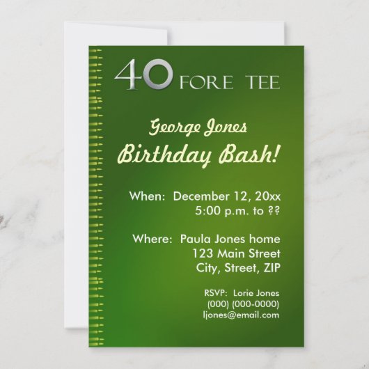 40e verjaardag van de feestdag - golf kaart (Achterkant)