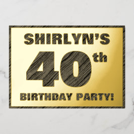 40e verjaardag van de geboorte — Vette, houten gra Folie Uitnodiging