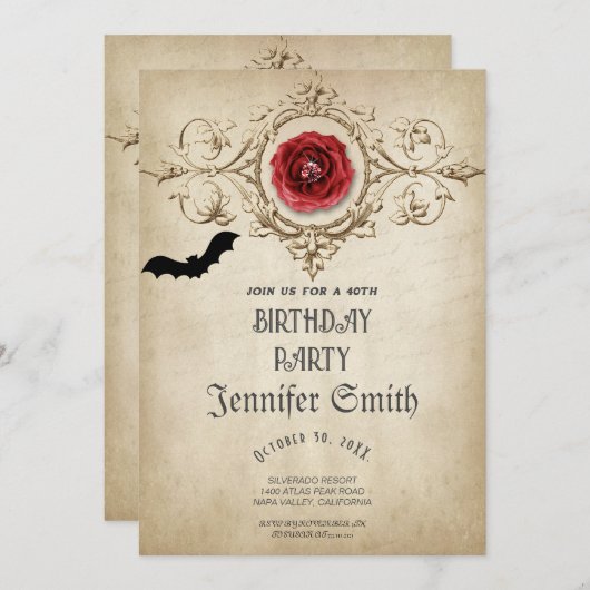 40e verjaardag van de Gothic Red-uitnodiging Kaart (Voorkant / Achterkant)