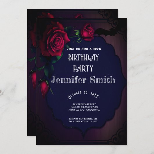 40e verjaardag van de Gothic Red-uitnodiging Kaart (Voorkant / Achterkant)