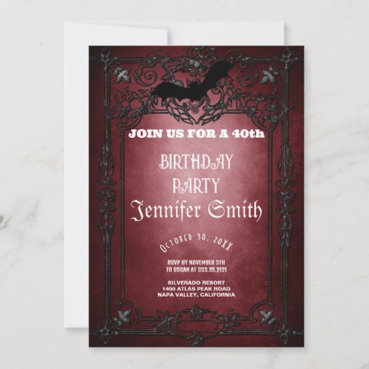 40e verjaardag van de Gothic Red-uitnodiging Kaart (Voorkant)