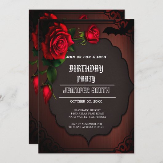 40e verjaardag van de Gothic Red-uitnodiging Kaart (Voorkant / Achterkant)