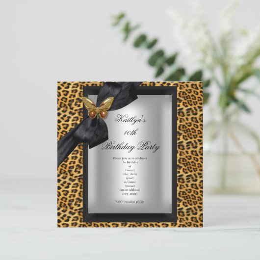 40e verjaardag van de Leopard Black Butterfly Kaart (Staand voorkant)