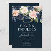 40e verjaardag van de marine & Blush Flowers Kaart (Voorkant / Achterkant)