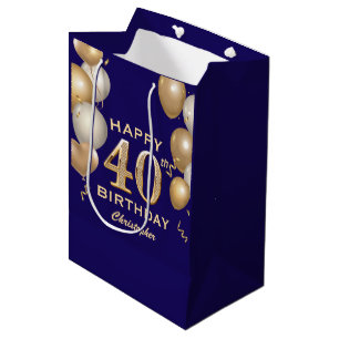 40e verjaardag van de marineblauw en goudballonnen medium cadeauzakje