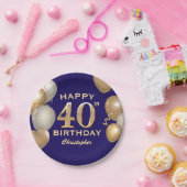 40e verjaardag van de marineblauw en goudballonnen papieren bordje (Feest)