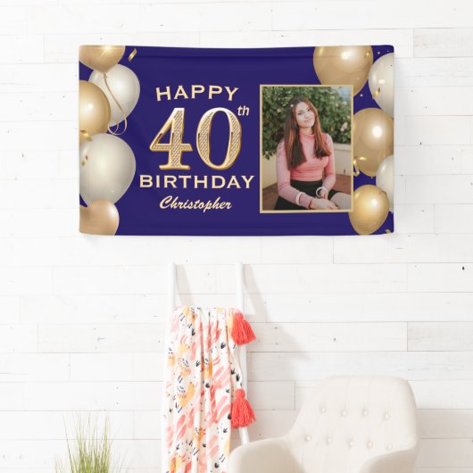 40e verjaardag van de marineblauw en goudballonnen spandoek (Insitu)