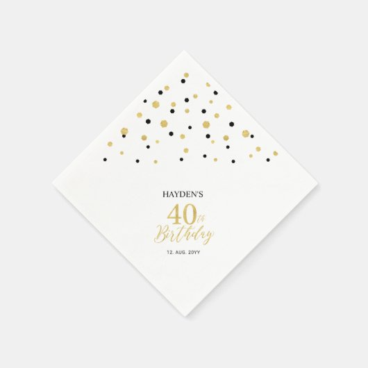 40e verjaardag van de Moderne Gold & Black Napkins Servet (Hoek)