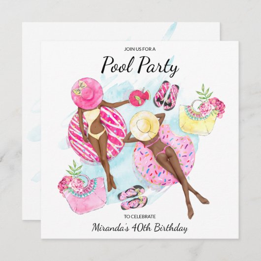 40e verjaardag van de Retro Pool Party Kaart (Voorkant / Achterkant)