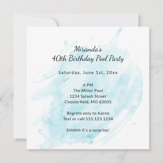 40e verjaardag van de Retro Pool Party Kaart (Achterkant)