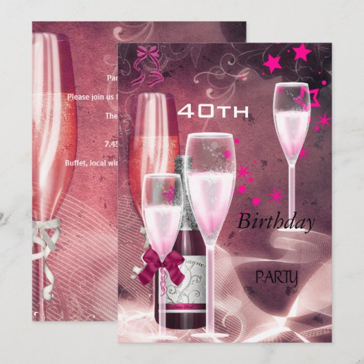 40e verjaardag van de roze Champagne 40 Kaart (Voorkant / Achterkant)