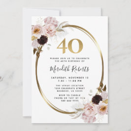 40e verjaardag van de Rozen Gold Metallic Floral P Kaart