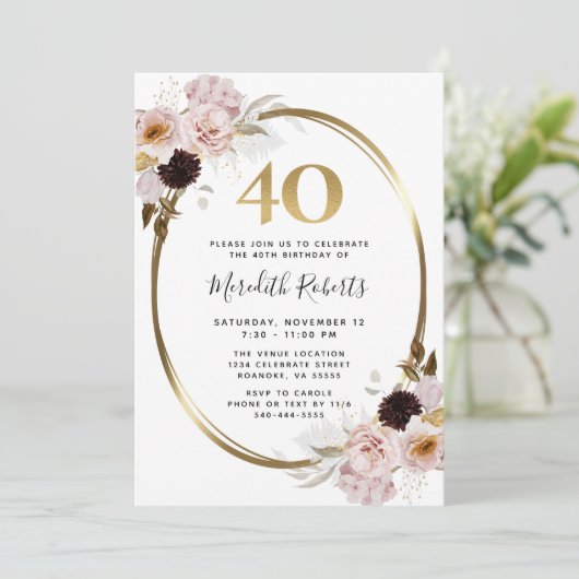 40e verjaardag van de Rozen Gold Metallic Floral P Kaart (Staand voorkant)