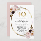 40e verjaardag van de Rozen Gold Metallic Floral P Kaart (Voorkant / Achterkant)