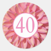 40e verjaardag van de steenroze roze bloem ronde sticker (Voorkant)