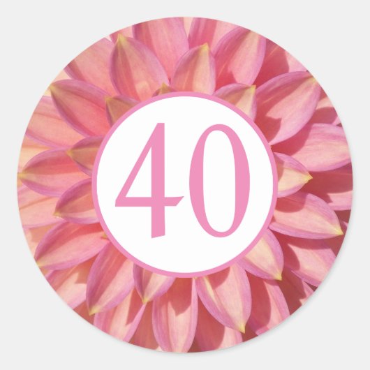 40e verjaardag van de steenroze roze bloem ronde sticker (Voorkant)