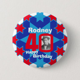 40e verjaardag van de sterren op maat foto en naam ronde button 5,7 cm