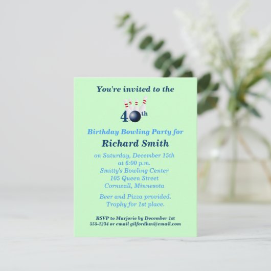 40e verjaardag van de uitnodiging van de Bowling P (Staand voorkant)