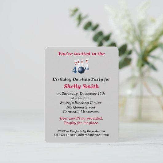 40e verjaardag van de uitnodiging van de Bowling P (Staand voorkant)