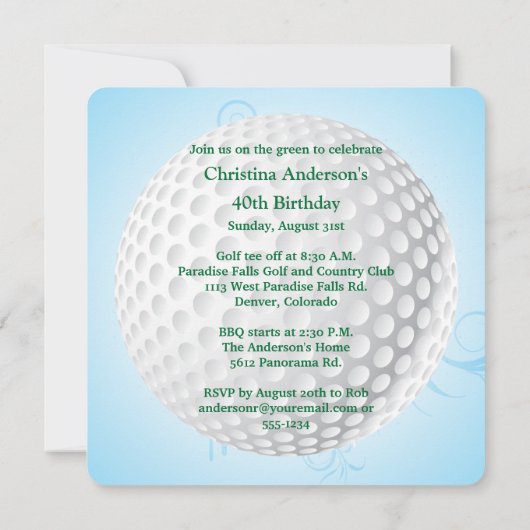 40e verjaardag van de vrouwengolf kaart (Achterkant)