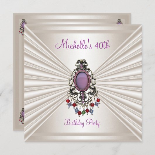 40e verjaardag van de Zijderzijde Mauve Bead Kaart (Voorkant / Achterkant)