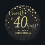 40e verjaardag van de zwarte en gouddiamant papieren bordje<br><div class="desc">bord voor 40e verjaardag  voor zwart en gouddiamant</div>