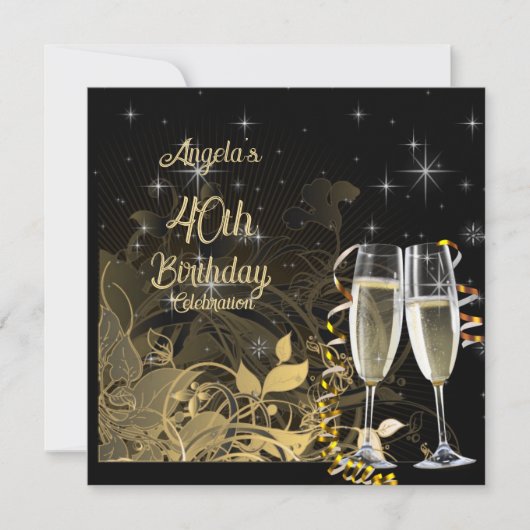 40e verjaardag van de zwarte en gouden champagnebr kaart (Voorkant)