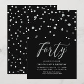 40e verjaardag van de zwarte en zilveren Confetti Kaart (Voorkant / Achterkant)
