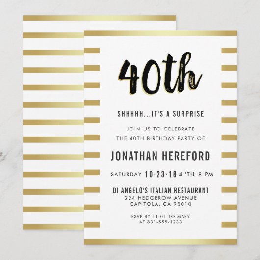 40e verjaardag van de zwarte, witte en gouden verr kaart (Voorkant / Achterkant)